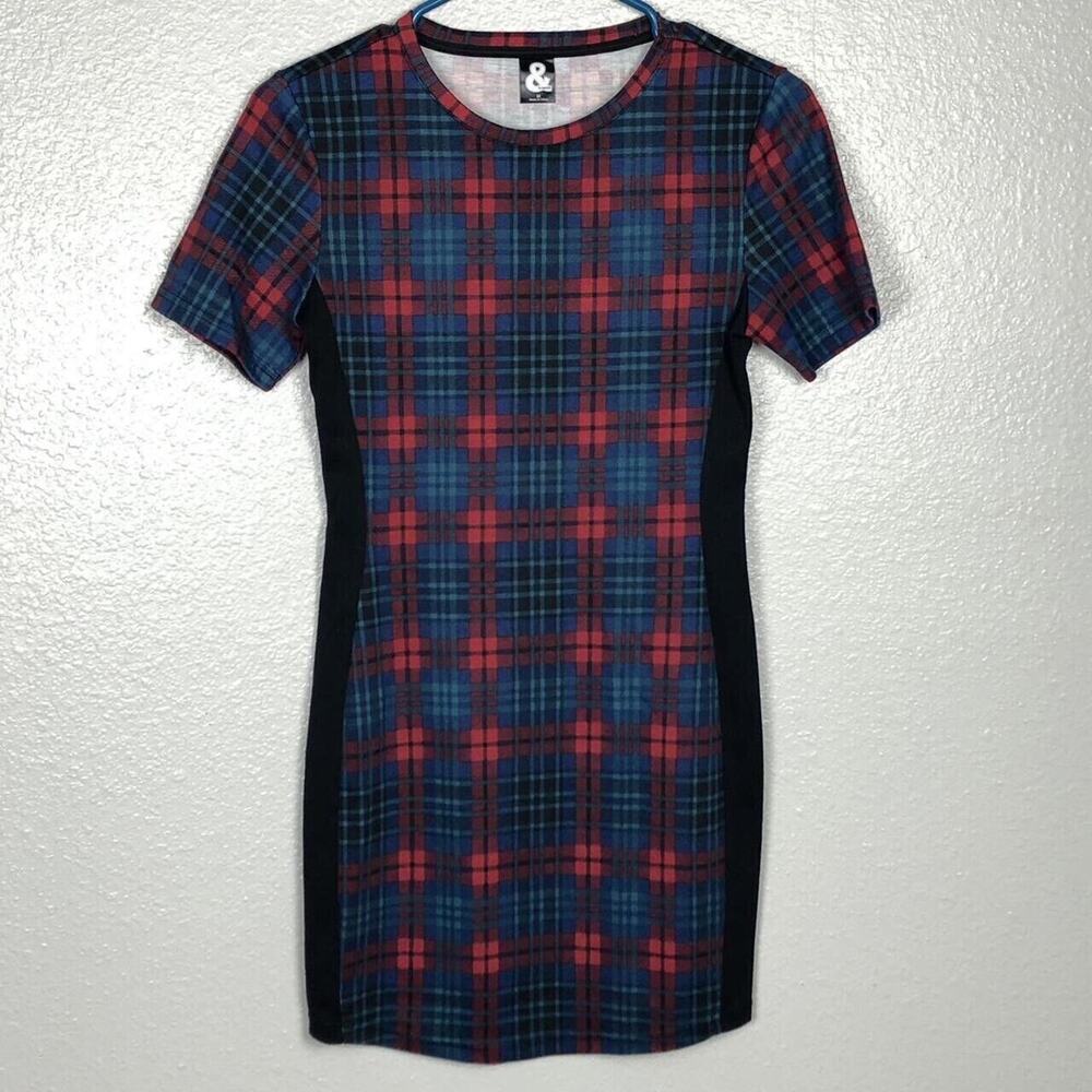 Ali & Kris Juniors Size Medium Plaid Midi Dress Winter Holiday Stretchy Bodycon